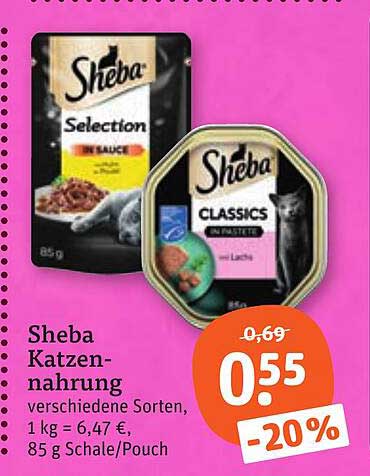 Sheba Katzen-nahrung verschiedene Sorten, 1 kg = 6,47 €, 85 g Schale/Pouch