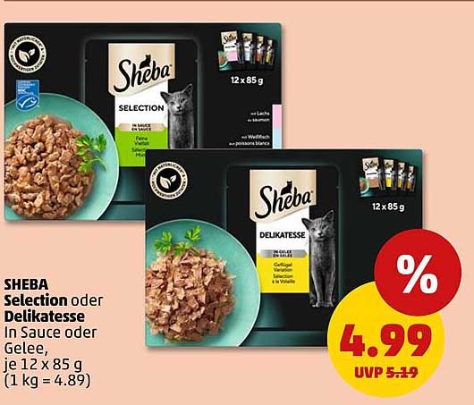SHEBA Selection oder Delikatesse In Sauce oder Gelee, je 12 x 85 g (1 kg = 4.89)