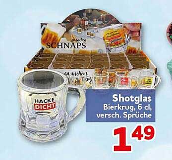 Shotglas Bierkrug, 6 cl, versch. Sprüche