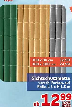 Sichtschutzmatte versch. Farben, auf Rolle, L 3 x H 1,8 m
