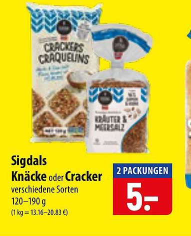 SigdalS Knäcke oder Cracker verschiedene Sorten 120–190 g