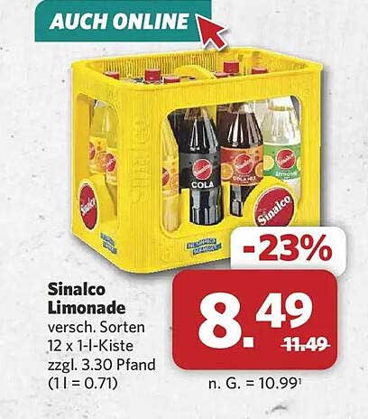 Sinalco Limonade versch. Sorten 12 x 1-l-Kiste zzgl. 3.30 Pfand (1 l = 0.71)