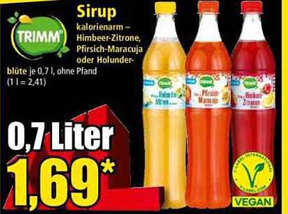 Sirup kalorienarm – Himbeer-Zitrone, Pfirsich-Maracuja oder Holunder-blüte je 0,7 l, ohne Pfand