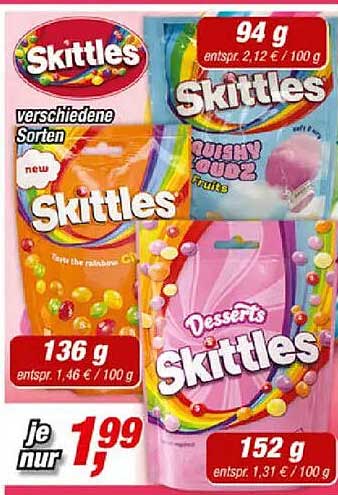 Skittles verschiedene Sorten