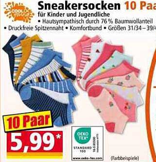 Sneakersocken 10 Paar für Kinder und Jugendliche