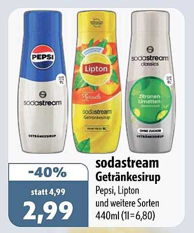 sodastream Getränkesirup Pepsi, Lipton und weitere Sorten 440ml (1l=6,80)