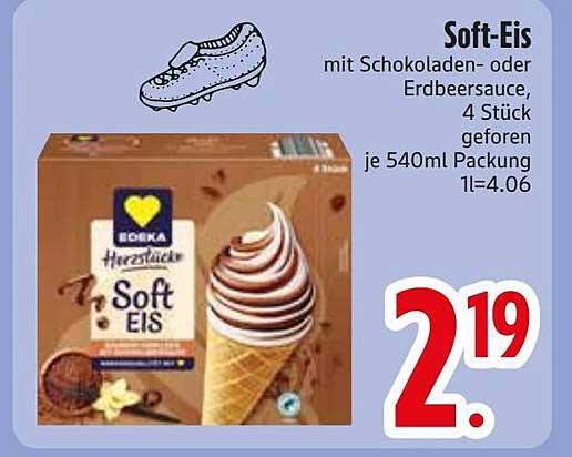 Soft-Eis mit Schokoladen- oder Erdbeersauce, 4 Stück gefroren, je 540ml Packung 1l=4.06