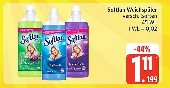 Softlan Weichspüler versch. Sorten 45 WL 1 WL = 0,02