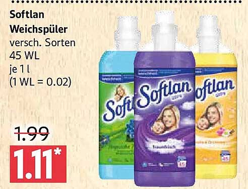 Softlan Weichspüler versch. Sorten 45 WL je 1 l (1 WL = 0.02)