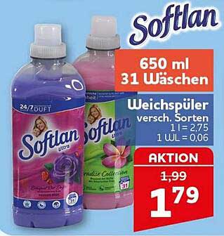 Softlan Weichspüler versch. Sorten 650 ml 31 Wäschen