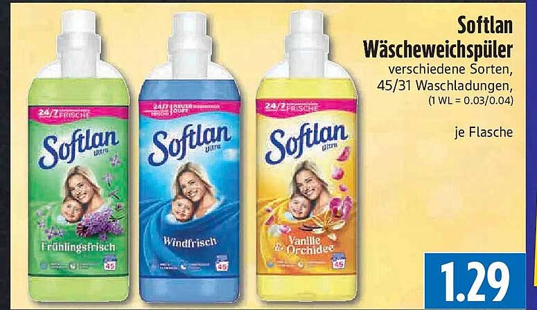 Softlan Weichspüler verschiedene Sorten, 45/31 Waschladungen