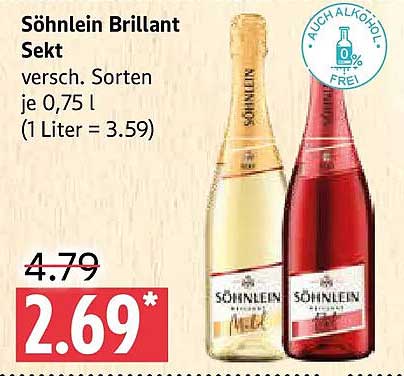 Söhnlein Brillant Sekt versch. Sorten je 0,75 l (1 Liter = 3.59)