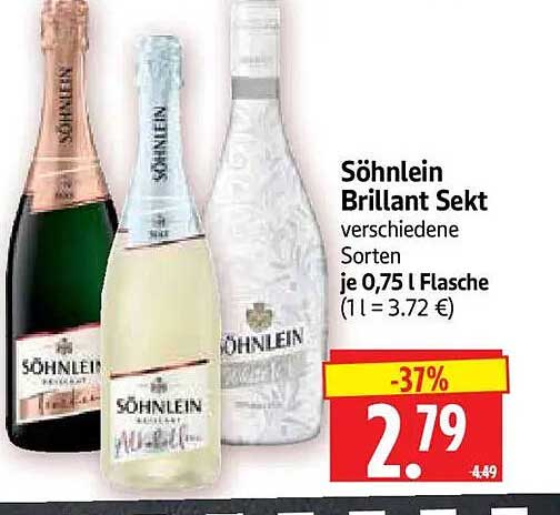 Söhnlein Brillant Sekt verschiedene Sorten je 0,75 l Flasche (1 l = 3.72 €)