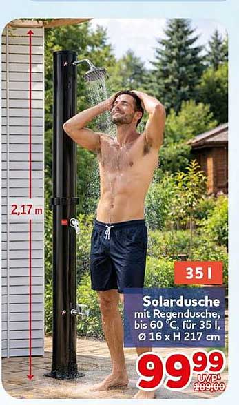 Solardusche mit Regendusche, bis 60 °C, für 35 l, Ø 16 x H 217 cm