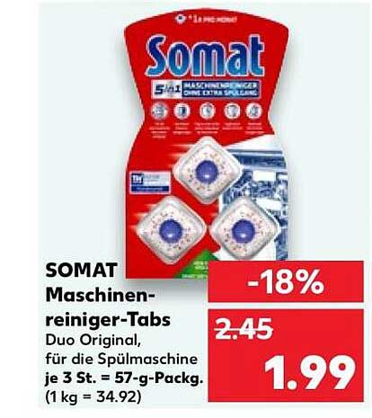 SOMAT Maschinenreiniger-Tabs Duo Original, für die Spülmaschine je 3 St. = 57-g-Packg. (1 kg = 34.92)