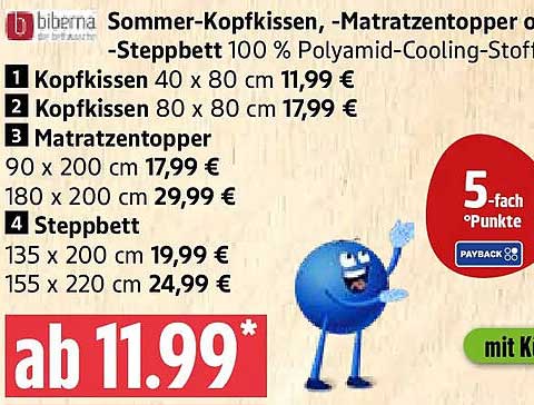 Sommer-Kopfkissen, -Matratzentopper o -Steppbett 100 % Polyamid-Cooling-Soft