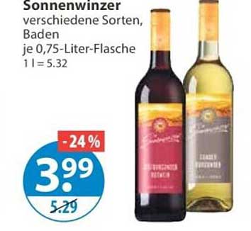 Sonnenwinzer verschiedene Sorten, Baden je 0,75-Liter-Flasche 1 l = 5.32