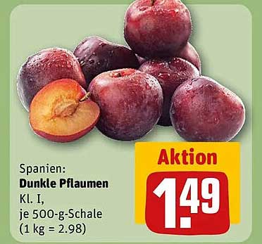 Spanien: Dunkle Pflaumen Kl. I, je 500-g-Schale (1 kg = 2.98)