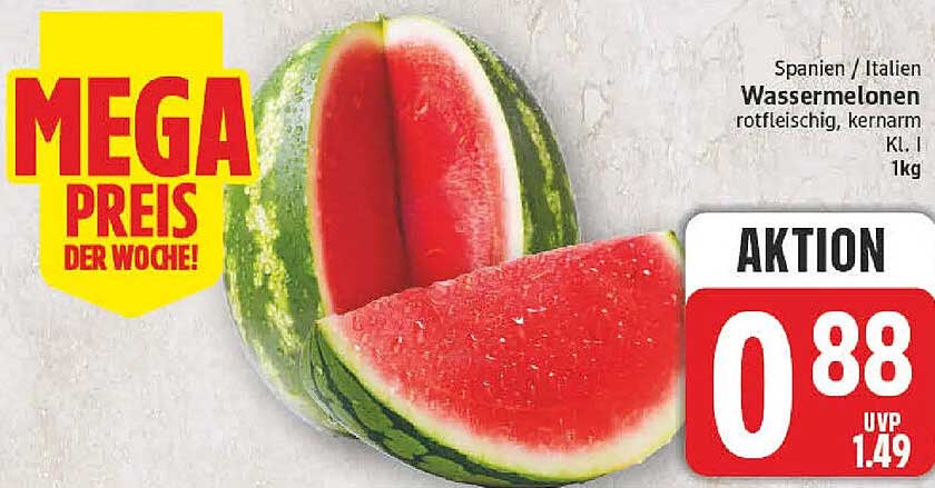 Spanien / Italien Wassermelonen rotfleischig, kernarm Kl. I 1kg