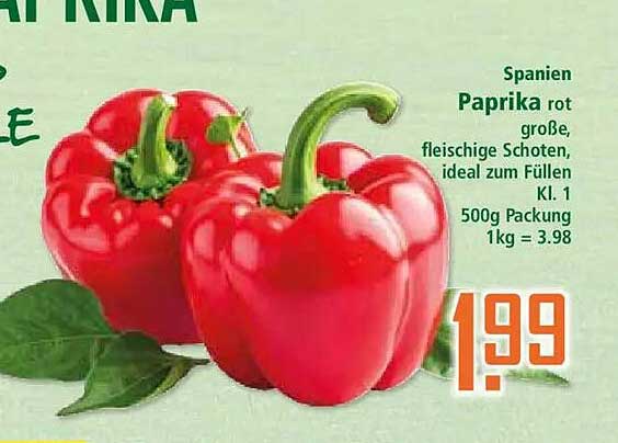 Spanien Paprika rot große, fleischige Schoten, ideal zum Füllen, Kl. 1 500g Packung 1kg = 3.98