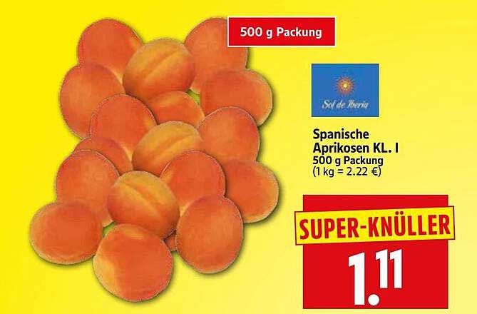 Spanische Aprikosen KL. I 500 g Packung (1 kg = 2.22 €)