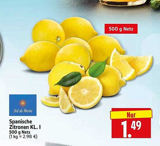 Spanische Zitronen KL. I 500 g Netz (1 kg = 2,98 €)