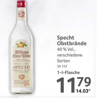 Specht Obstbrände 40 % Vol., verschiedene Sorten 36 15 1-l-Flasche