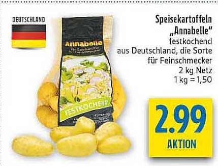 Speisekartoffeln „Annabelle“ festkochend aus Deutschland, die Sorte für Feinschmecker 2 kg Netz 1kg = 1,50
