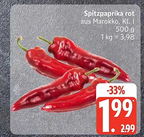 Spitzpaprika rot aus Marokko, Kl. I 500 g 1 kg = 3,98