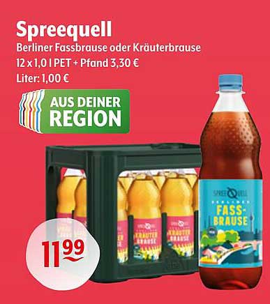 Spreequell Berliner Fassbrause oder Kräuterbrause 12 x 1,0 l PET + Pfand