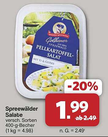 Spreewälder Salate versch. Sorten 400-g-Becher (1 kg = 4.98)