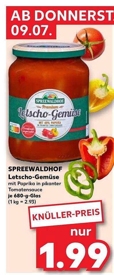 SPREEWALDHOF Letscho-Gemüse mit Paprika in pikanter Tomatensauce je 680-g-Glas (1 kg = 2.93)