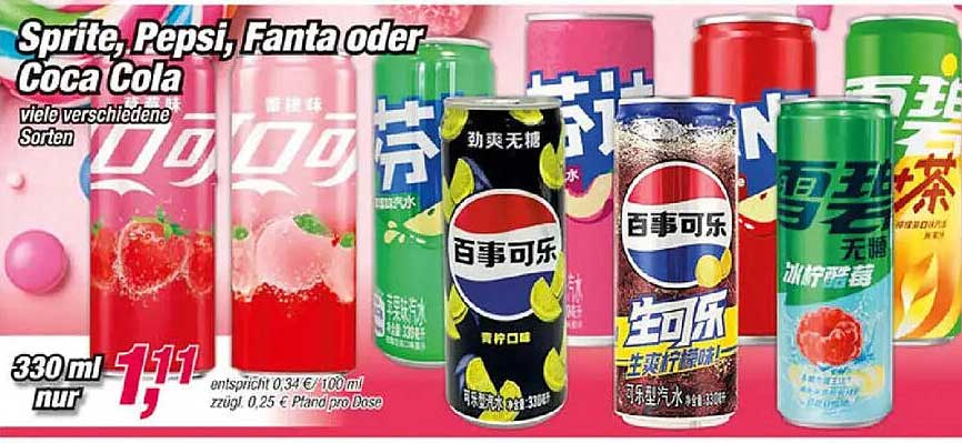 Sprite, Pepsi, Fanta oder Coca Cola