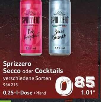 Sprizzero Secco oder Cocktails verschiedene Sorten