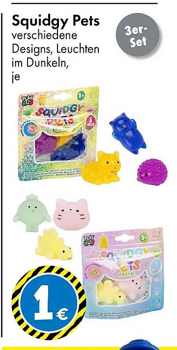 Squidgy Pets verschiedene Designs, Leuchten im Dunkeln, je 3er-Set