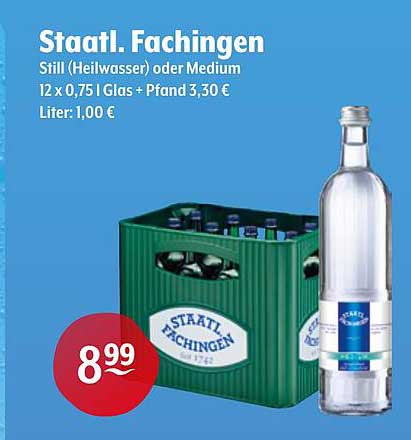 Staatl. Fachingen Still (Heilwasser) oder Medium 12 x 0,75 l Glas + Pfand 3,30 €