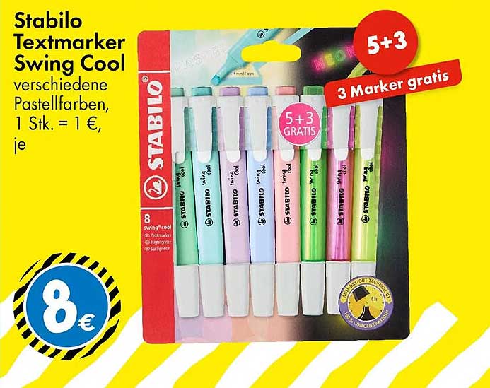 Stabilo Textmarker Swing Cool verschiedene Pastellfarben, 1 Stk. = 1 €, je