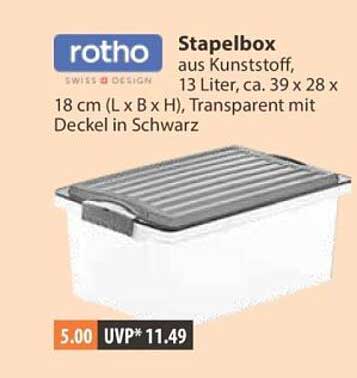 Stapelbox aus Kunststoff, 13 Liter, ca. 39 x 28 x 18 cm (L x B x H), Transparent mit Deckel in Schwarz