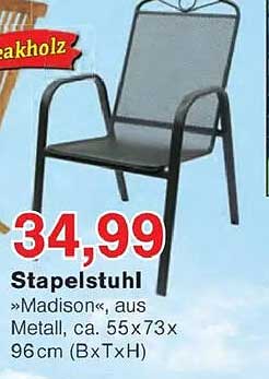 Stapelstuhl »Madison« aus Metall, ca. 55x73x96cm (BxTxH)