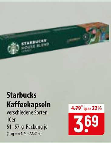 Starbucks Kaffeekapseln verschiedene Sorten 10er 51–57-g-Packung je