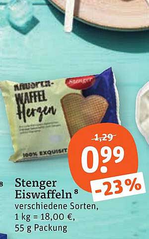 Stenger Eiswaffeln verschiedene Sorten, 1 kg = 18,00 €, 55 g Packung
