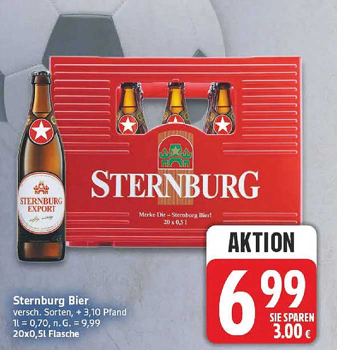 Sternburg Bier, versch. Sorten, + 3,10 Pfand 1l = 0,70, n.G. = 9,99 20x0,5l Flasche
