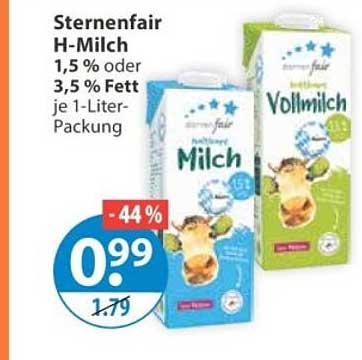 Sternenfair H-Milch 1,5 % oder 3,5 % Fett je 1-Liter-Packung