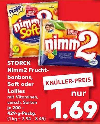 STORCK Nimm2 Fruchtbonbons, Soft oder Lollies mit Vitaminen, versch. Sorten je 200 - 429-g-Packg. (1 kg = 3.94 - 8.45)