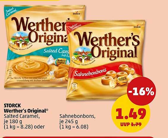 STORCK Werther’s Original* Salted Caramel, je 180 g (1 kg = 8.28) oder Sahnebonbons, je 245 g (1 kg = 6.08)