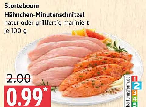 Storteboom Hähnchen-Minutenschnitzel natur oder grillfertig mariniert je 100 g