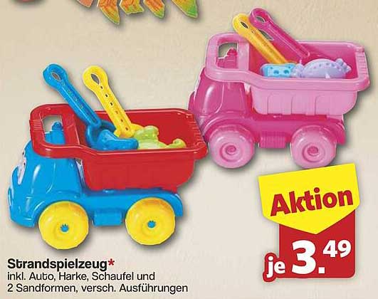 Strandspielzeug* inkl. Auto, Harke, Schaufel und 2 Sandformen, versch. Ausführungen