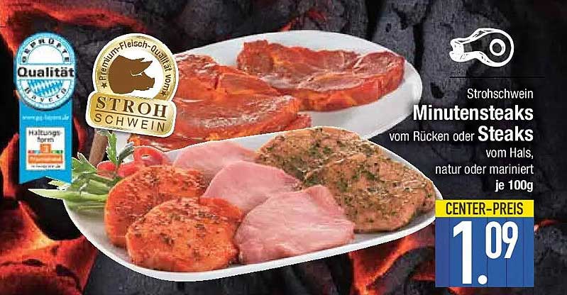 Strohschwein Minutensteaks vom Rücken oder Steaks vom Hals, natur oder mariniert, je 100g
