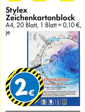 Stylex Zeichenkartonblock A4, 20 Blatt, 1 Blatt = 0,10 €, je