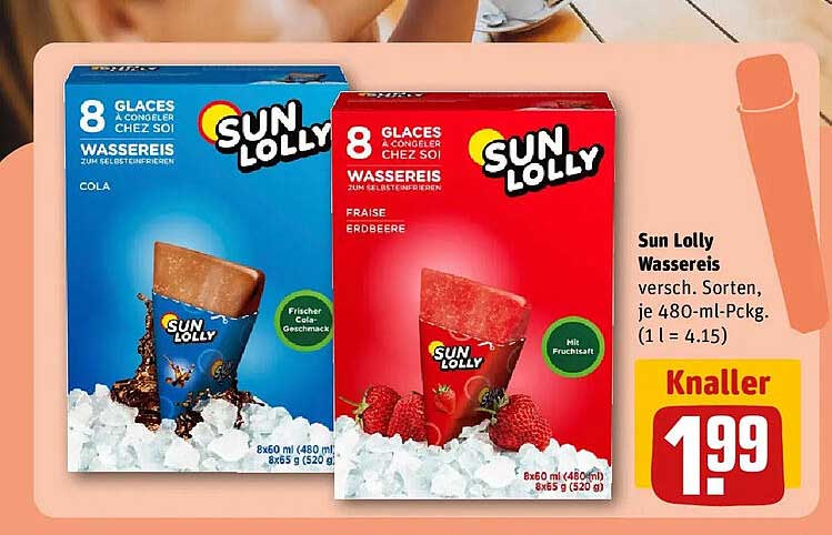Sun Lolly Wassereis versch. Sorten, je 480-mL-Pckg. (1 l = 4.15)